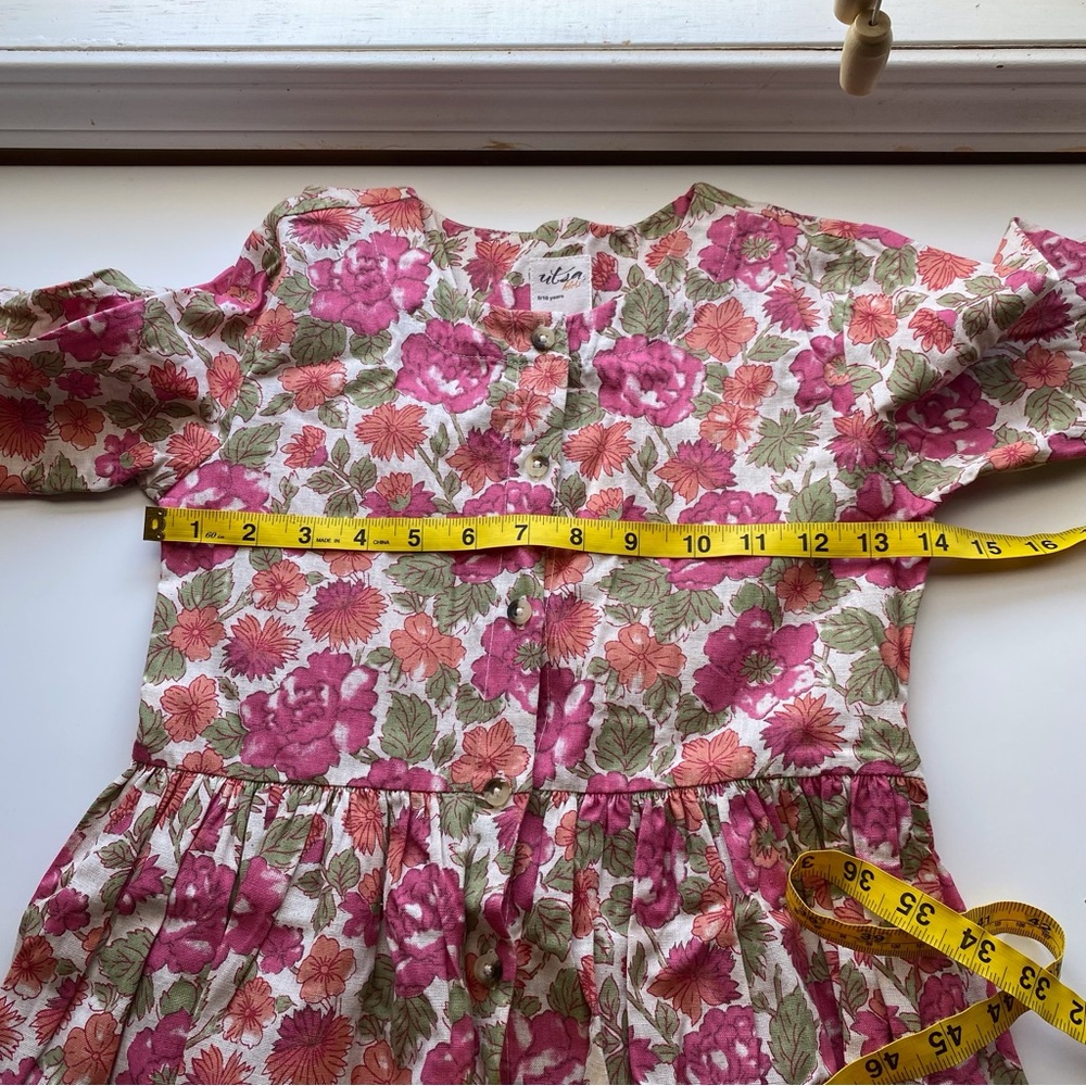 Utsa Kids Floral Lace Sleeve Dress Girls Size 9/10 Pink Boho Cottagecore - Picture 12 of 15